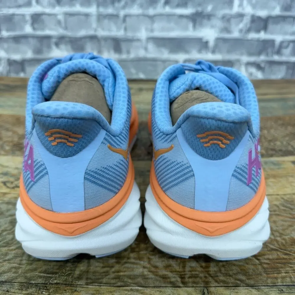 Hoka One One Clifton 9 Airy Blue White Orange 1127896-ABIW Womens Size 9.5 B New
